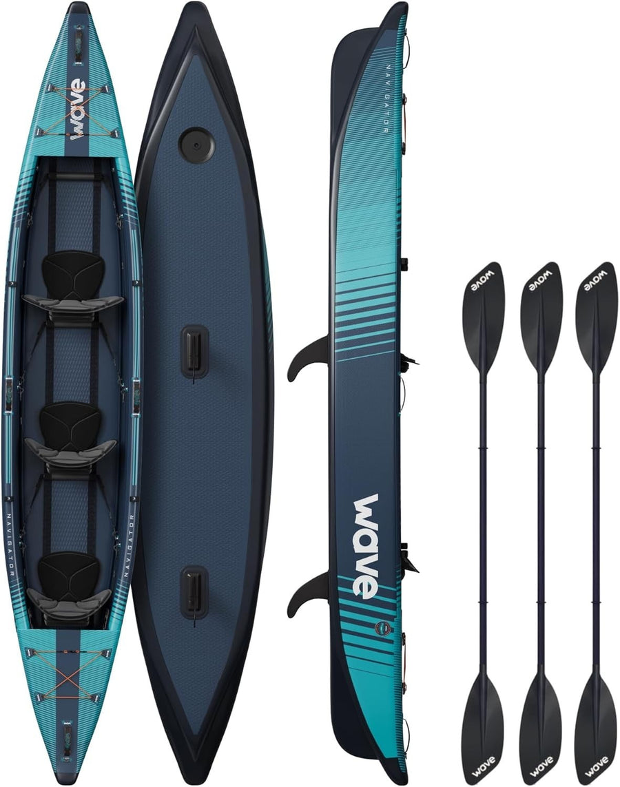 3 Person Inflatable Kayak PVC Canoe Set w/ Paddles Pump Navy
