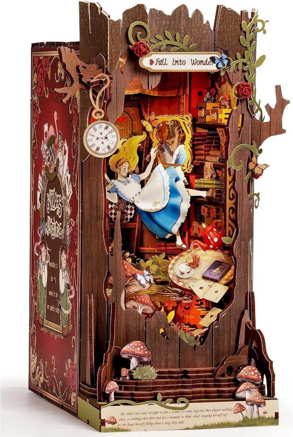 Wonderland Book Nook DIY Miniature House LED Wooden Puzzle Bookshelf Decor