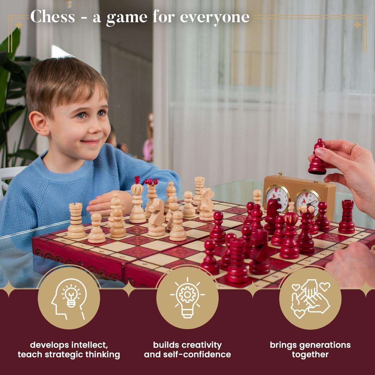 Luxury 42cm Red Wooden Chess Set XL | Handcrafted Board & Carved Pieces | Premiu