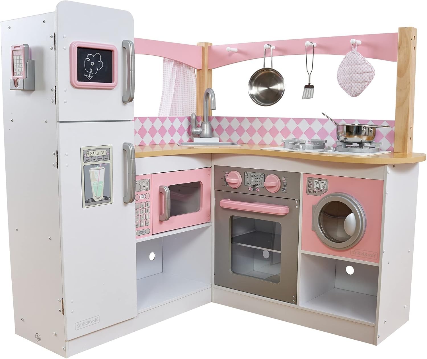 Large Corner Wooden Play Kitchen Kids Toy Set Phone Accessories