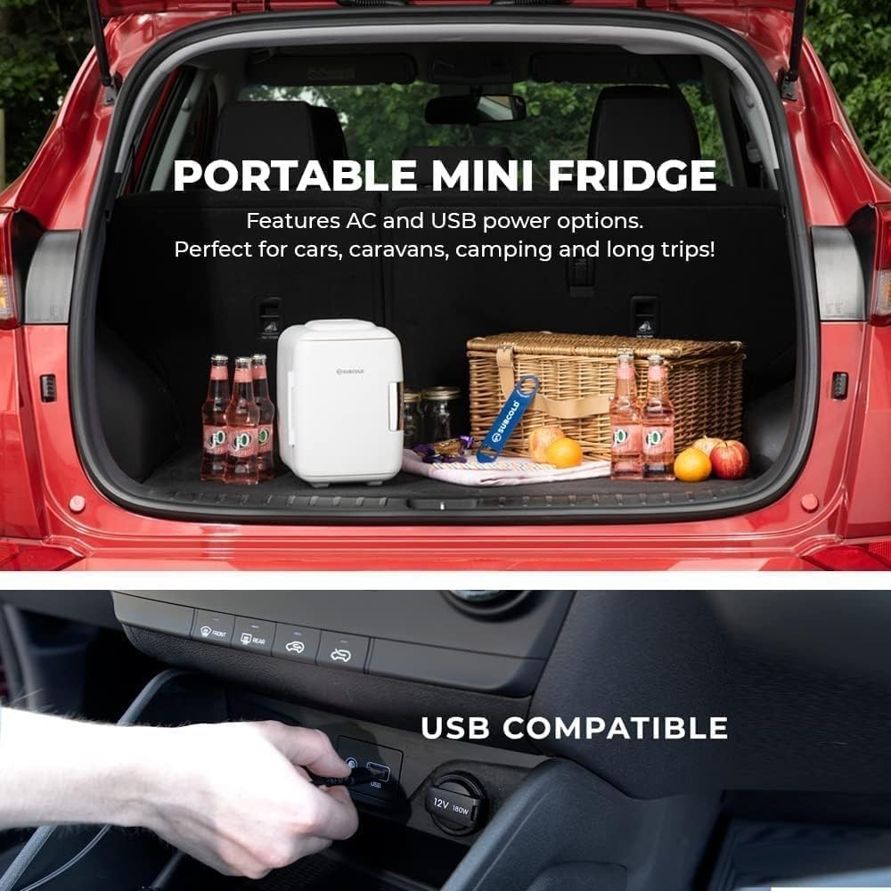 4L Mini Fridge Cooler & Warmer Portable USB AC Compact White Quiet