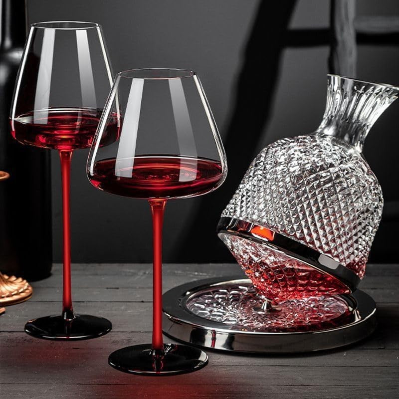 Luxury Crystal Wine Decanter Set 1500ml with 2 Glasses Rotating Aerator Gift
