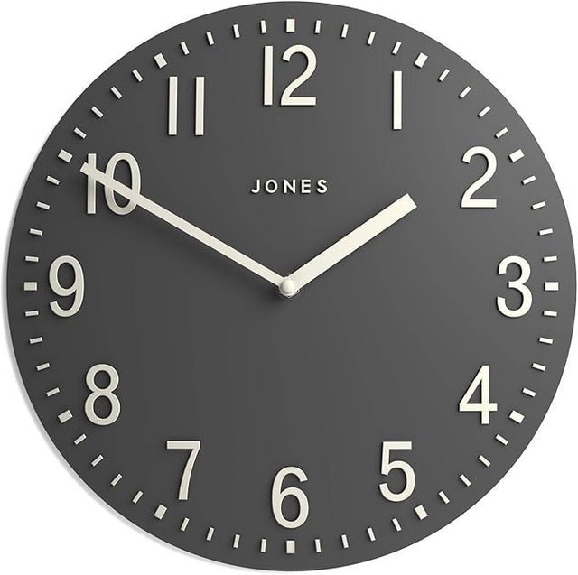 30cm Dark Grey Wall Clock Modern Convex Silent Raised Numbers Home Decor