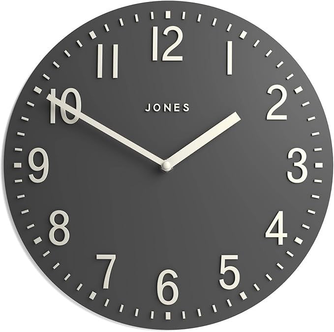 30cm Dark Grey Wall Clock Modern Convex Silent Raised Numbers Home Decor