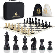20" Tournament Silicone Chess Set Weighted Pieces Foldable Board + Carry Bag