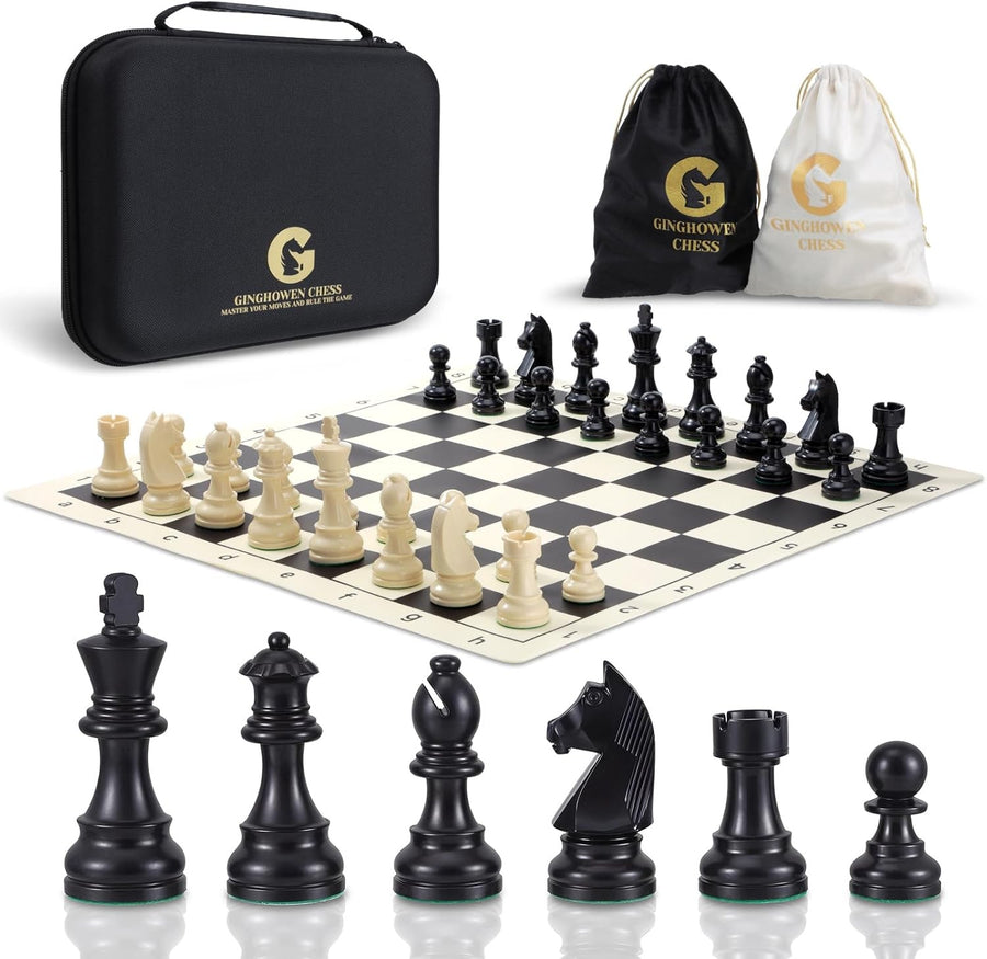 20" Tournament Silicone Chess Set Weighted Pieces Foldable Board + Carry Bag