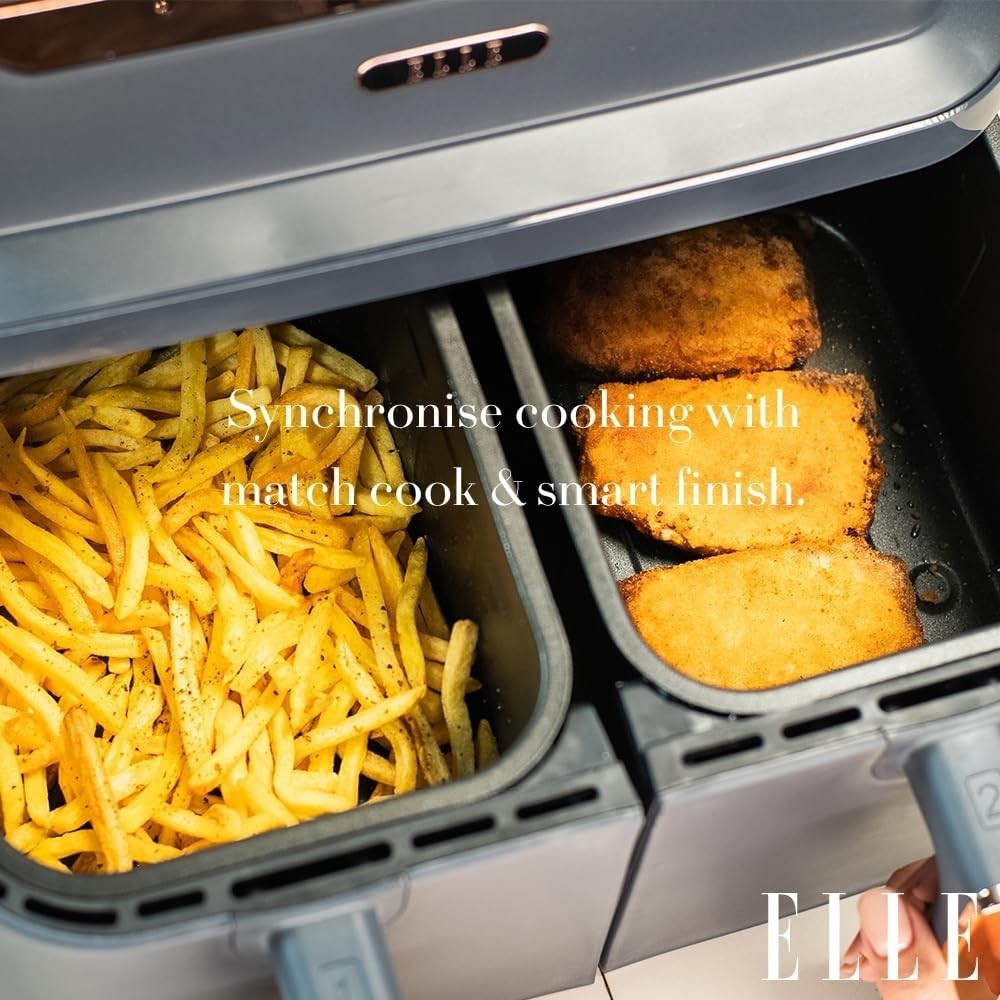 Dual Basket Air Fryer 8.4L Match Cook 10-in-1 Oil Free Touch Grey
