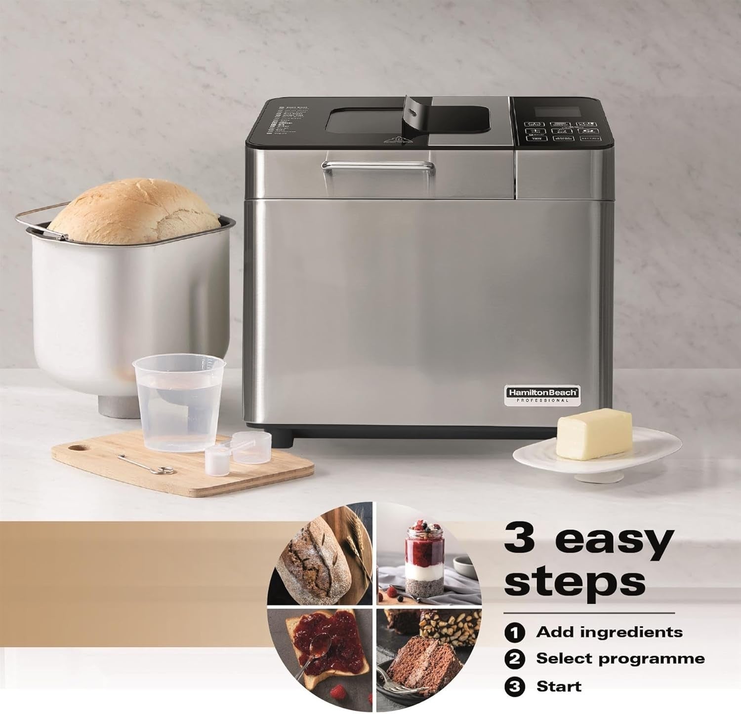 Bread Maker Machine 18 Programs Timer 3 Loaf Sizes Crust Control 600W Silver
