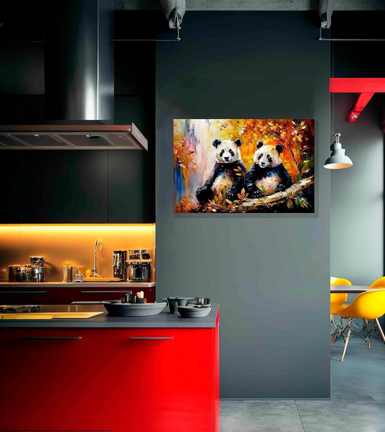 Pandas in Autumn Forest Framed Canvas Wall Art 20×14 in Wildlife