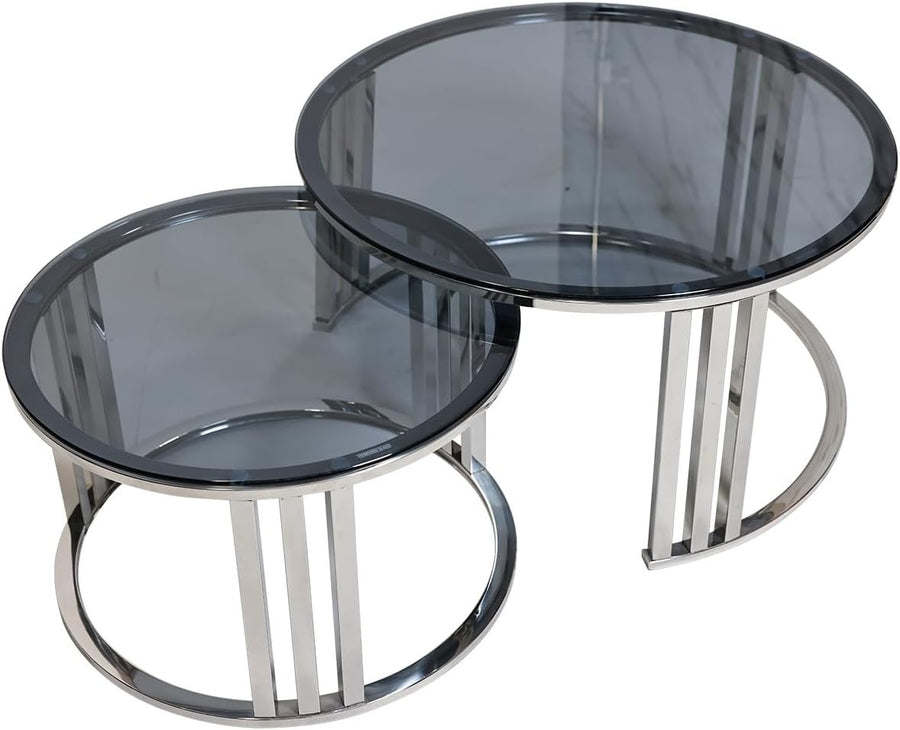 80cm Round Glass Coffee Table Chrome Metal Legs Modern Living Room Accent