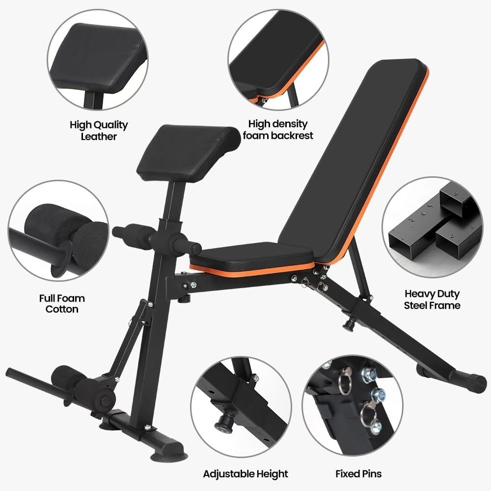 Foldable Multi-Functional Gym Bench, Roman Chair, Adjustable Sit-Up & Decline