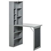 Grey Folding Wall Desk with Blackboard & Bookcase – Space Saving Office Unit