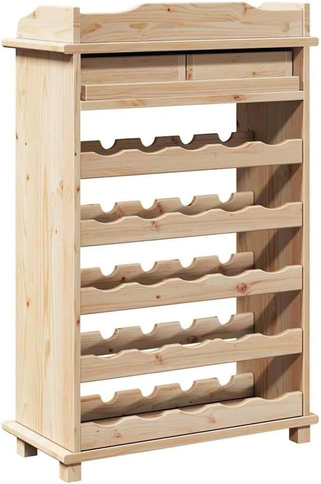 Solid Pine Wood Wine Rack Cabinet with Drawers, 20 Bottle Storage