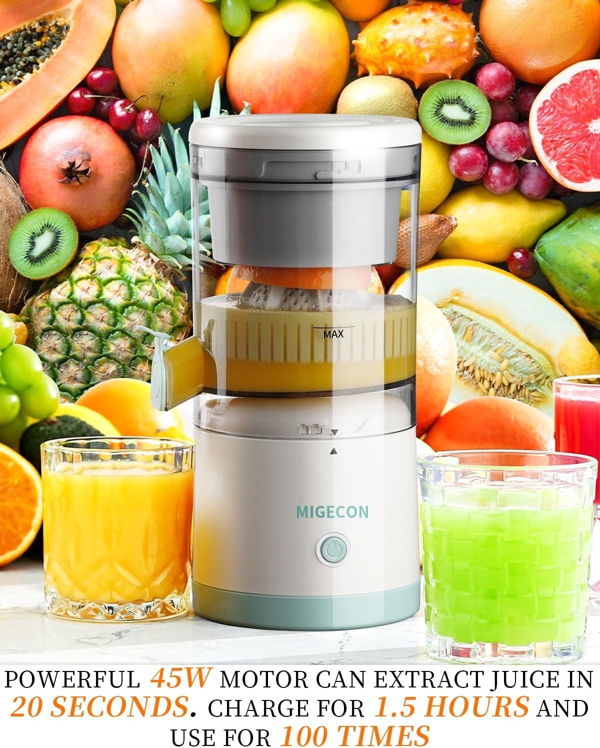 USB Rechargeable Citrus Juicer Cordless Portable Anti Drip BPA Free