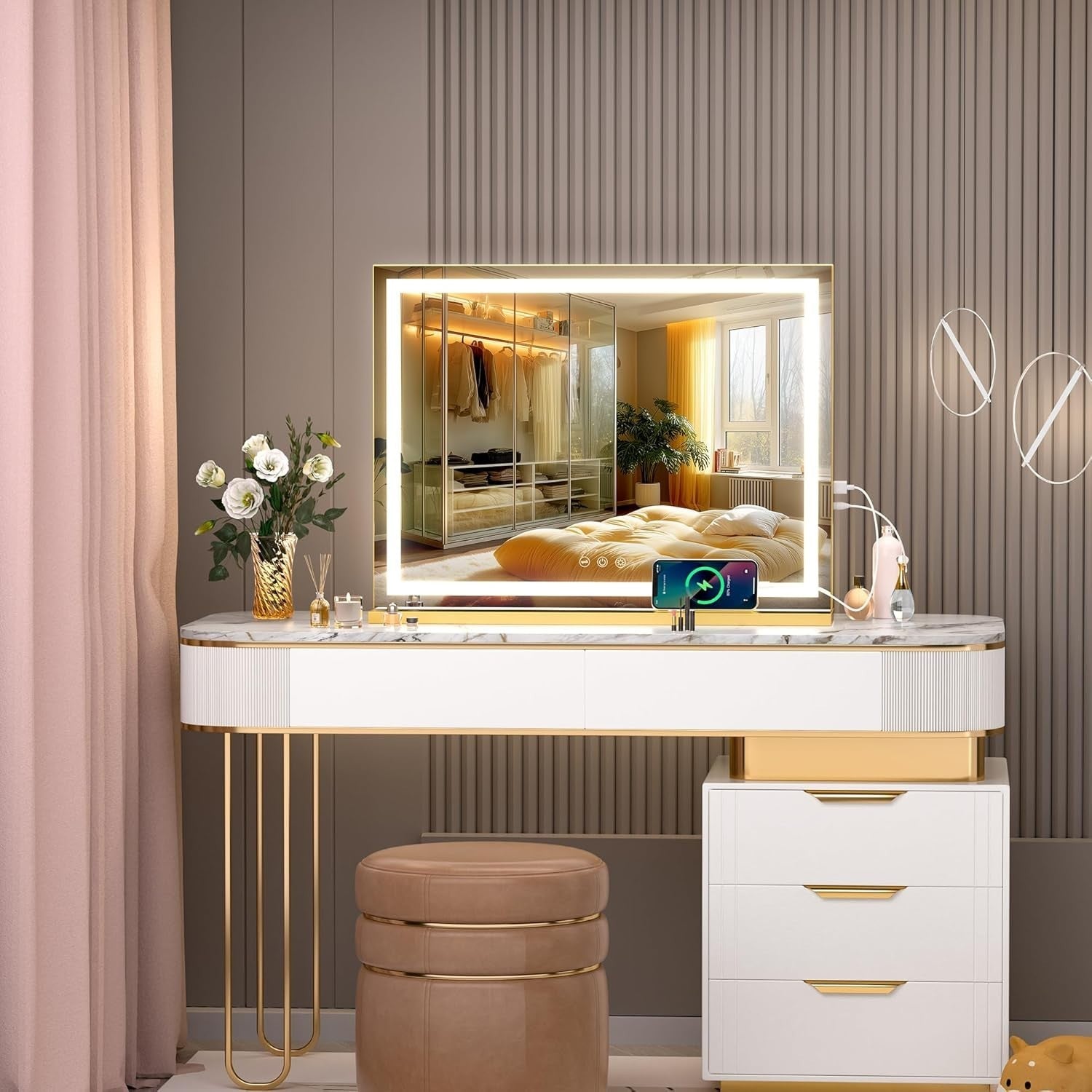 Lighted Makeup Mirror 70x50cm LED Touch Control Dimmable Vanity Lamp
