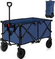 Navy Folding Camping Wagon Heavy Duty Collapsible Beach Garden Cart w/ Handle