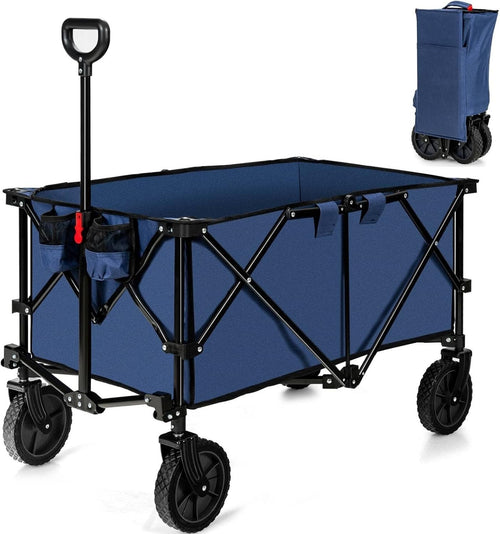 Navy Folding Camping Wagon Heavy Duty Collapsible Beach Garden Cart w/ Handle
