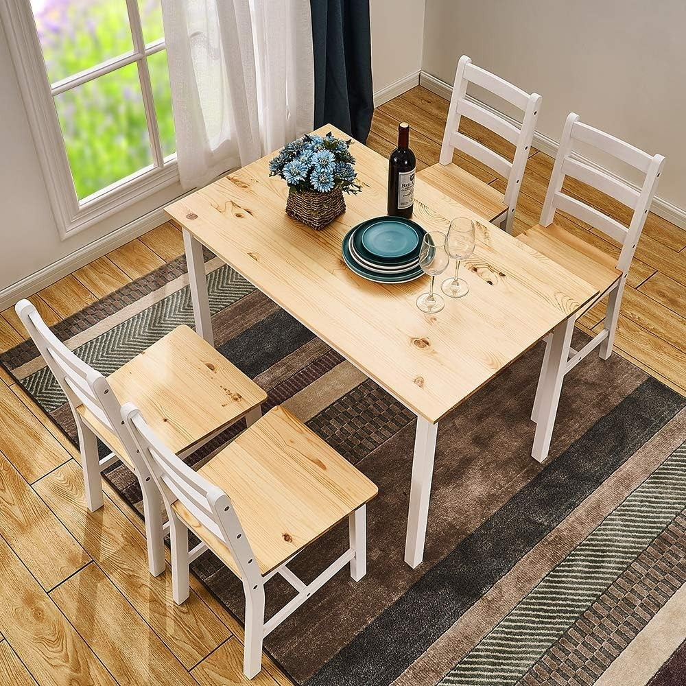 Solid Pine Dining Table & 4 Chairs Set | Durable Kitchen Furniture, Natural