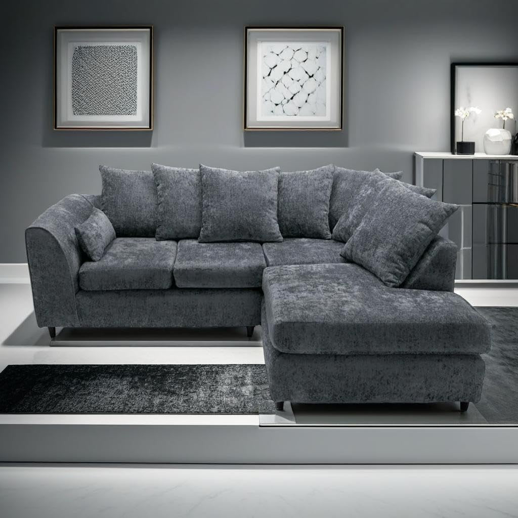 Dark Grey 3+2 Modular Sofa Set – L Shape Corner Couch RH Scatter Back