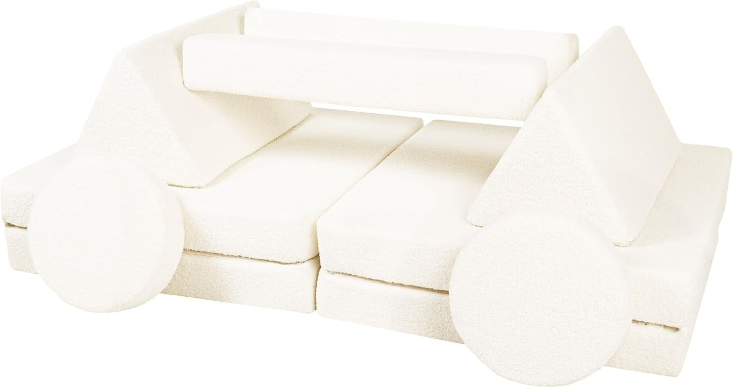 Modular Kids Play Sofa Set, 10-Piece Foam Blocks, Soft Bouclé Fabric