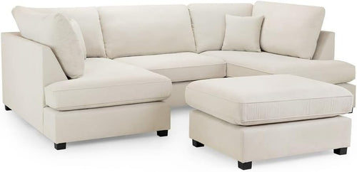 Cream U Shape Corner Sofa 6 Seater – 4pc Modular Cinema Couch with Footstool