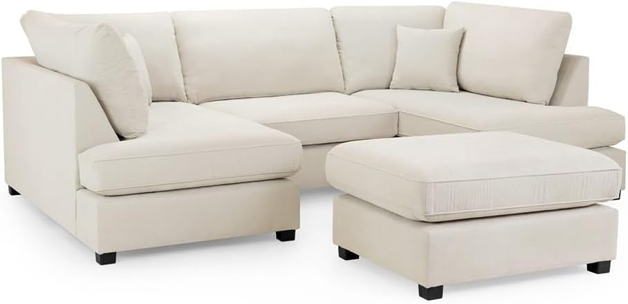Cream U Shape Corner Sofa 6 Seater – 4pc Modular Cinema Couch with Footstool