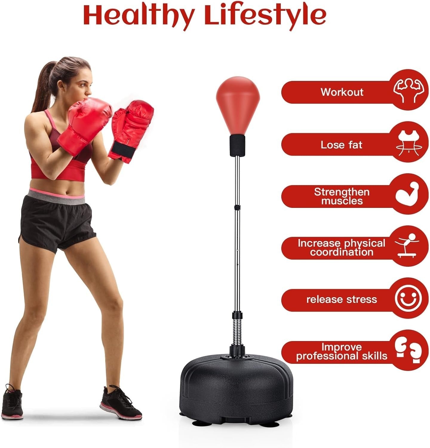 Adjustable Reflex Boxing Ball Stand Freestanding Suction Base Gloves