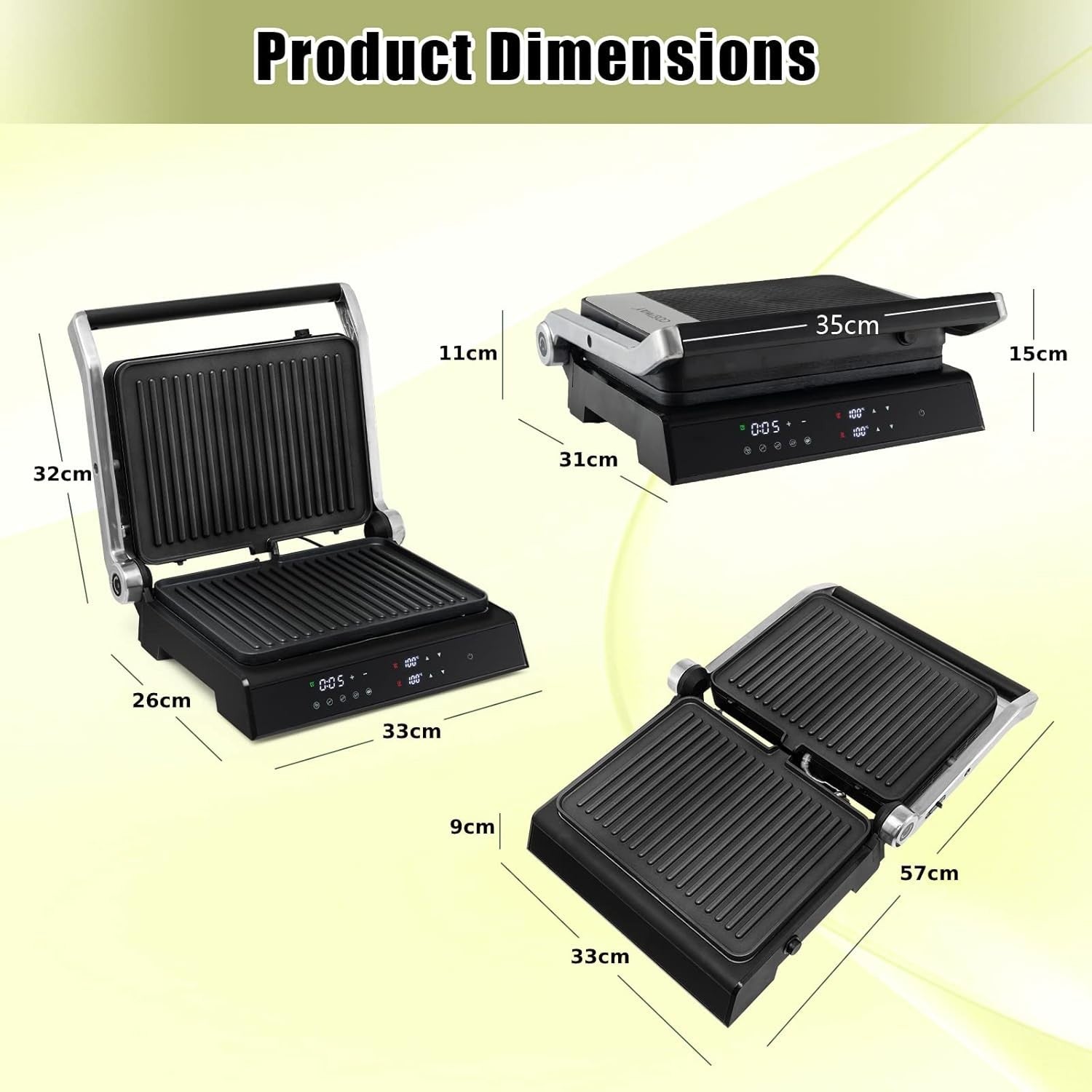 3-in-1 Panini Press Grill Sandwich Maker Detachable Plates Adjustable Temp