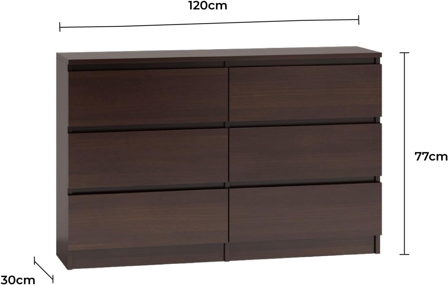 Wenge 6 Drawer Chest Wide Modern Bedroom Storage Cabinet 120cm Tall