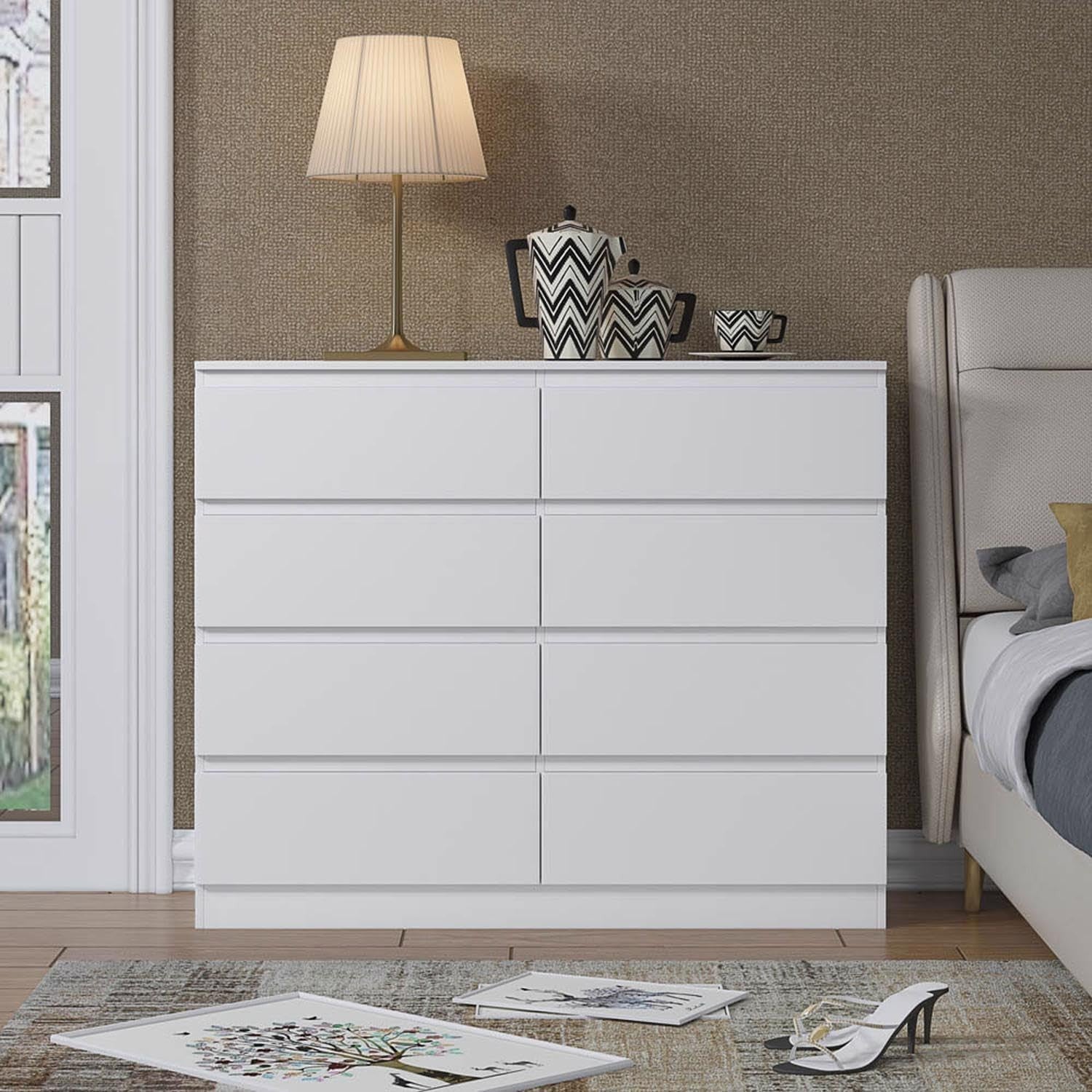 Modern 8-Drawer White Chest Extra Large Storage Bedroom Organizer Compact