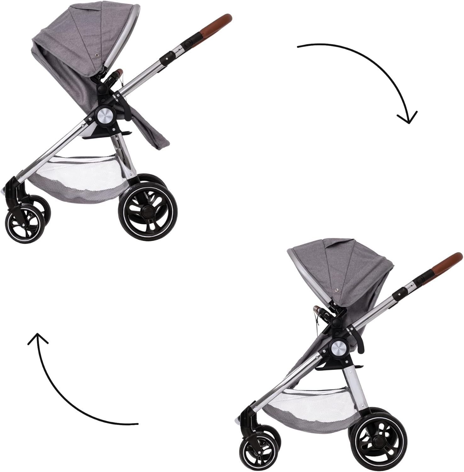 3 in 1 Dolls Pram Pushchair Bassinet Adjustable Handle Toy