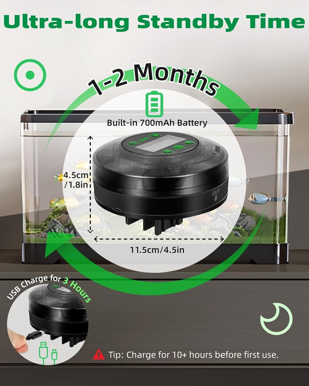 Automatic Fish Feeder USB Rechargeable LCD Timer Aquarium Food Dispenser