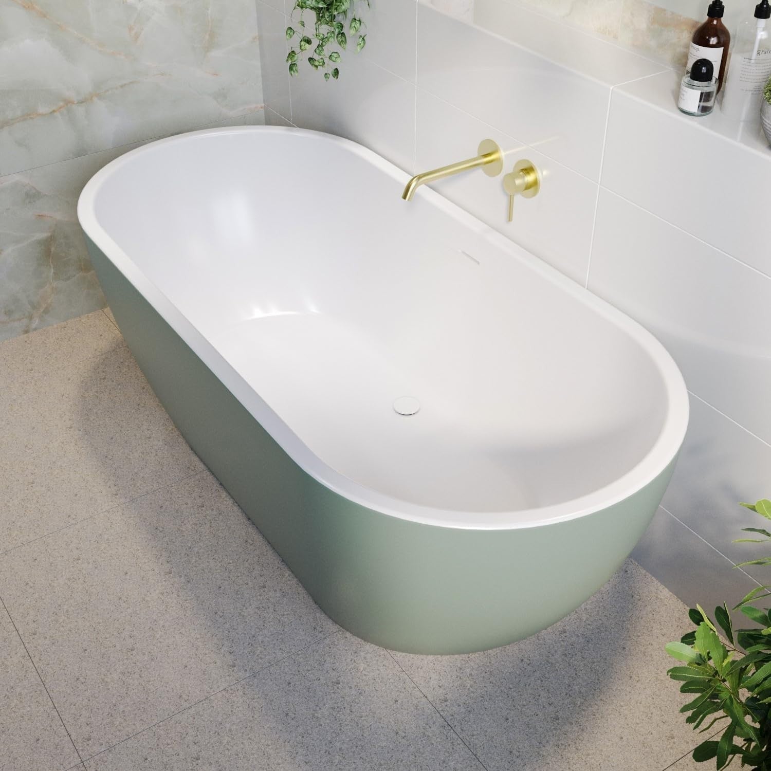 1650x750mm Freestanding Double Ended Bath Green Acrylic Modern Oval