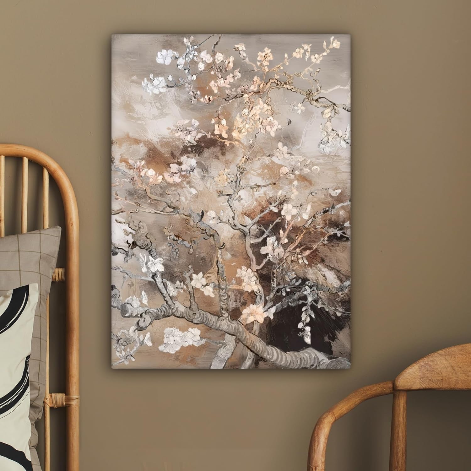 Large Framed Canvas Wall Art 50x70cm Almond Blossom Beige