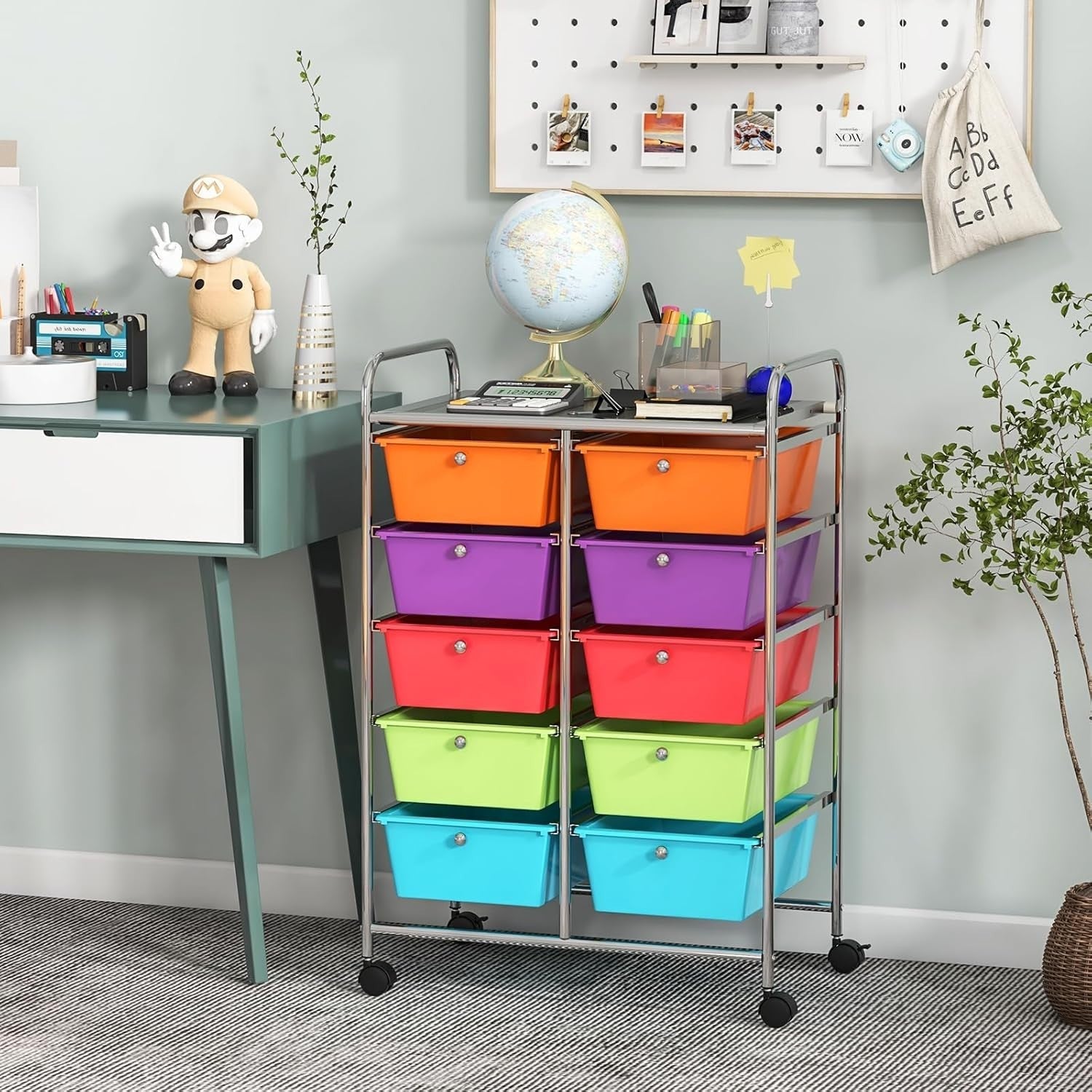 10 Drawer Rolling Storage Cart Utility Organizer Trolley Lockable Wheels