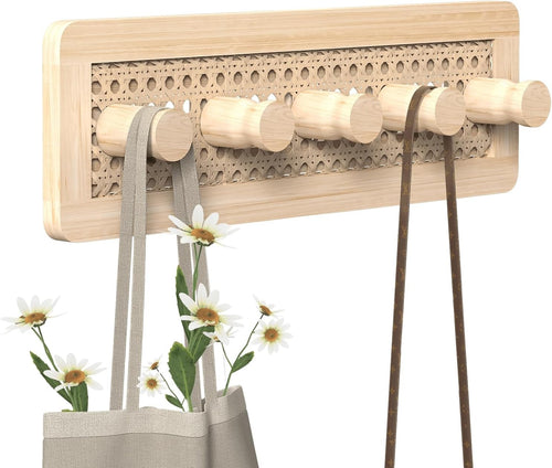 Boho Wooden Wall Hooks Natural Wood Peg Rack for Coats Hats Bags Entryway