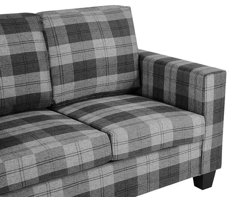 Grey Tartan 2 Seater Fabric Sofa Compact Stylish Wooden Frame UK Cert