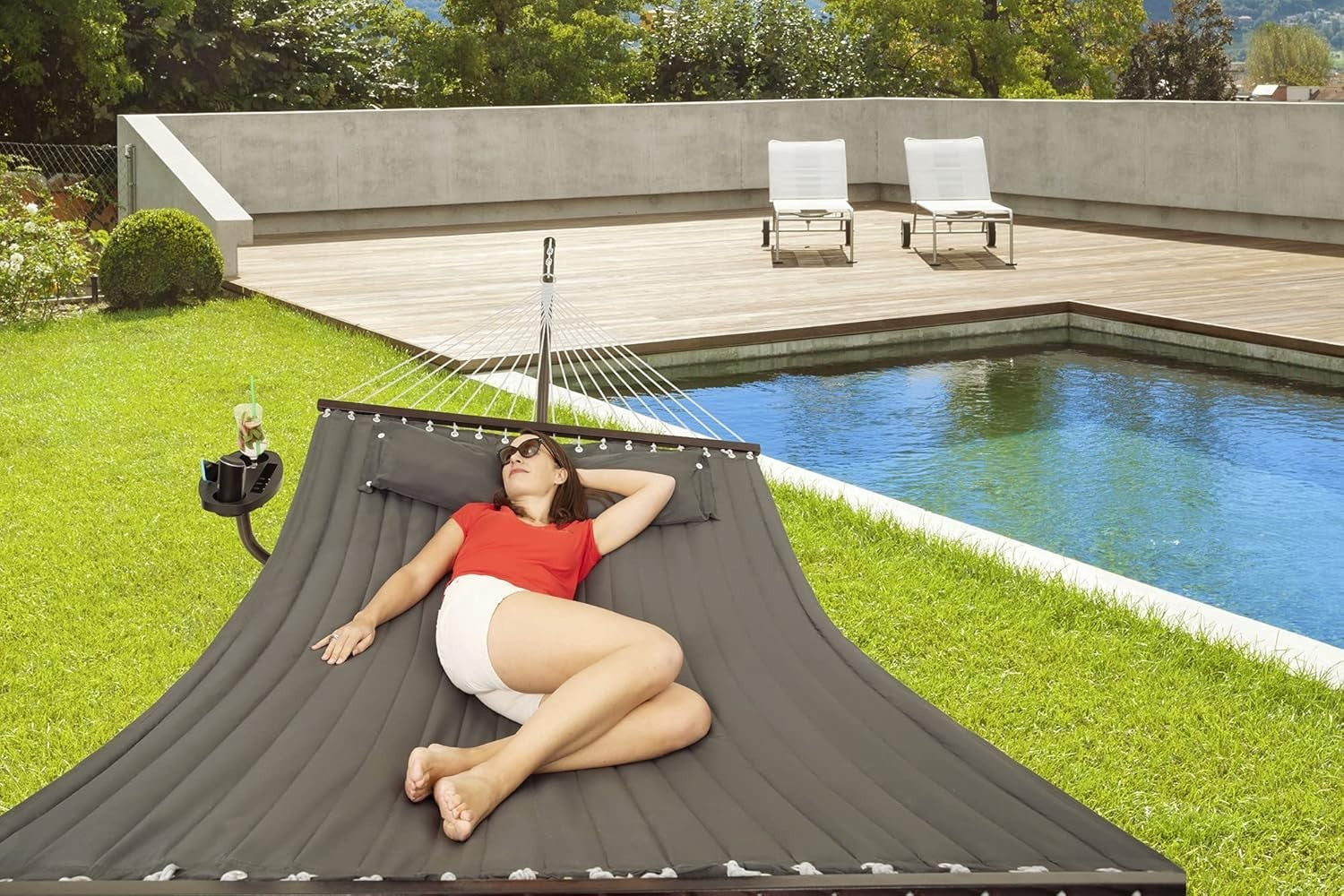 2 Person Hammock with Stand & Side Table – 200kg Capacity Indoor Outdoor