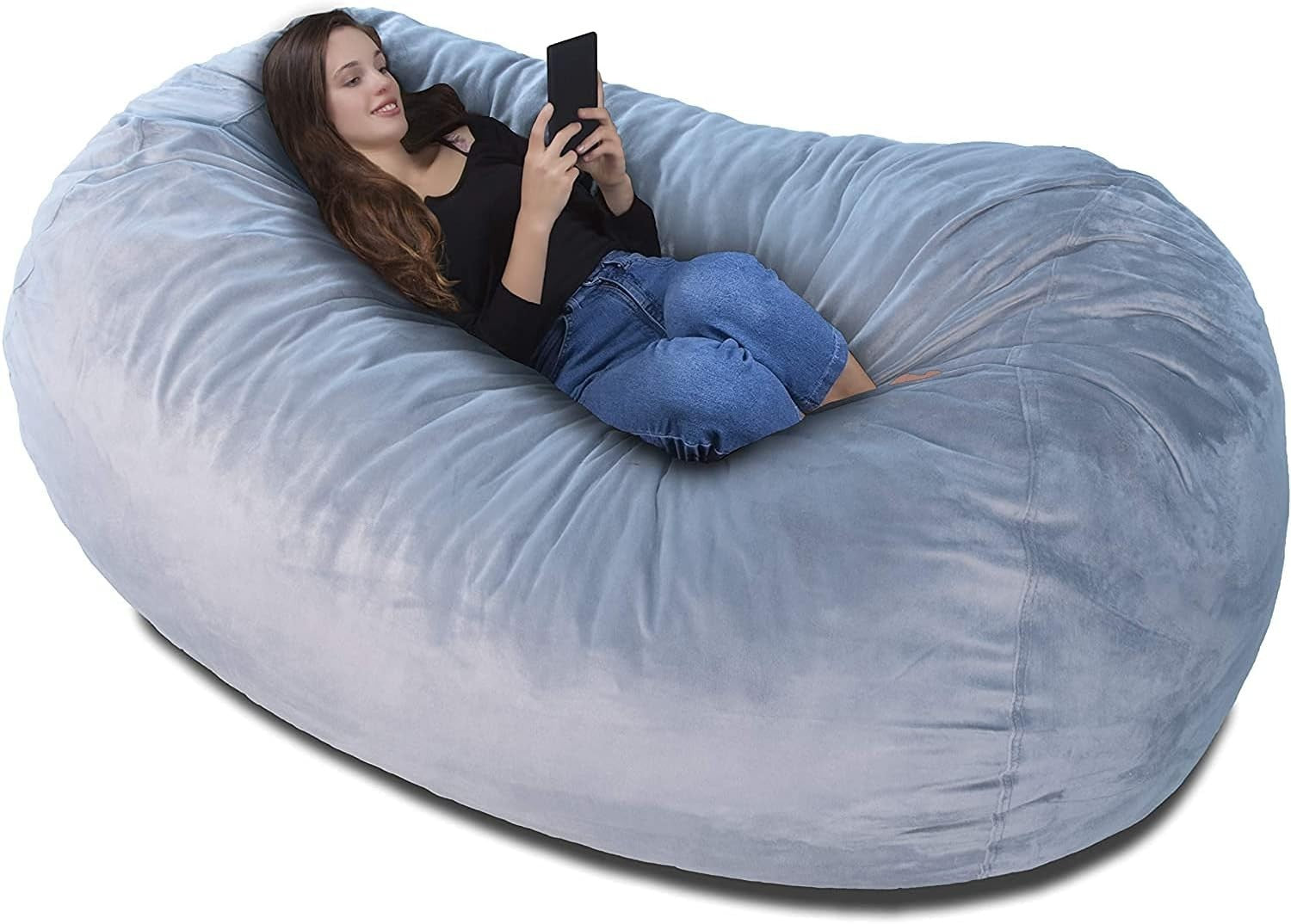 Grey XXL Memory Foam Bean Bag Chair Sofa - Giant Soft Lounger for Adults Kids