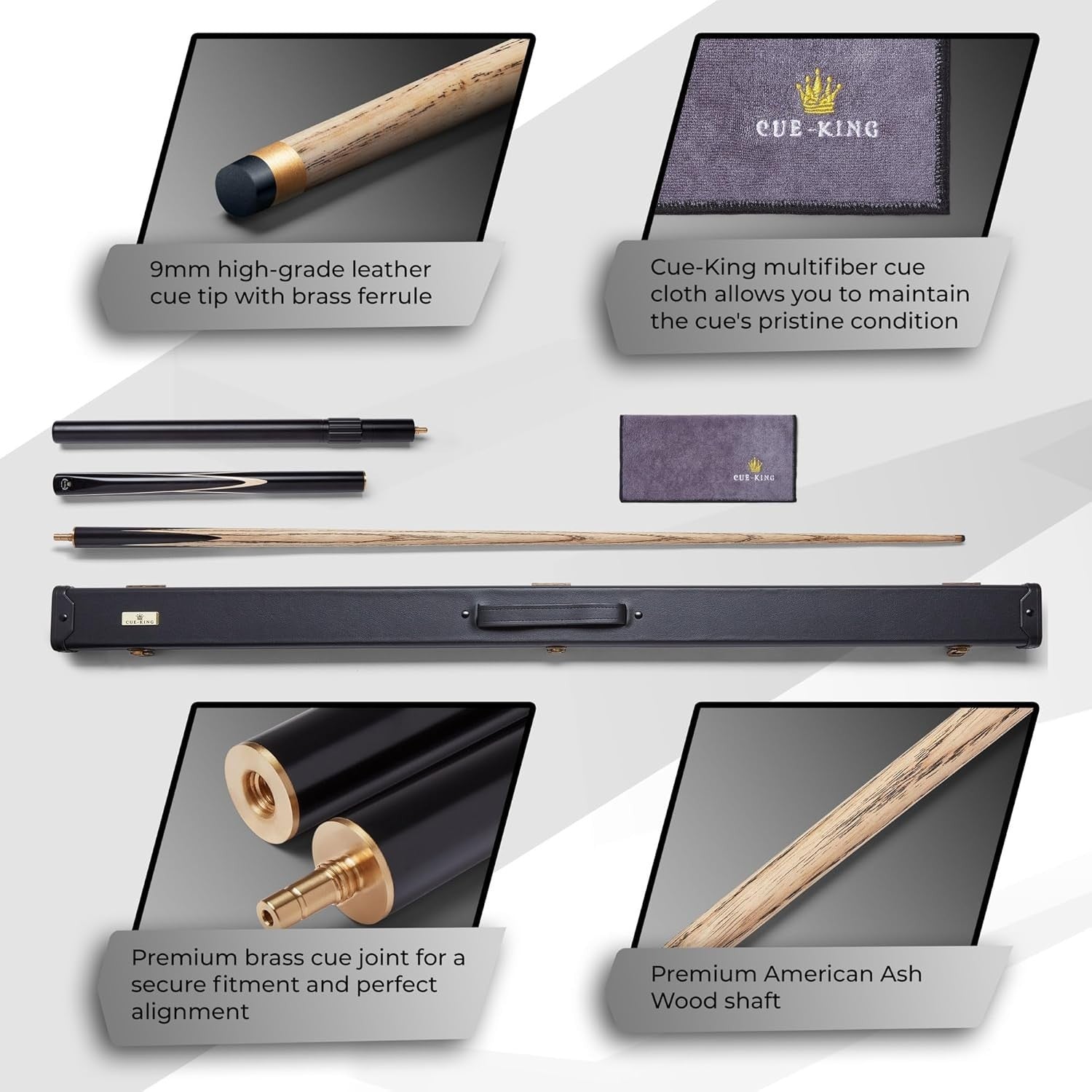 Handmade 57in Snooker Pool Cue 19oz 3/4 Joint 9.5mm Tip Case