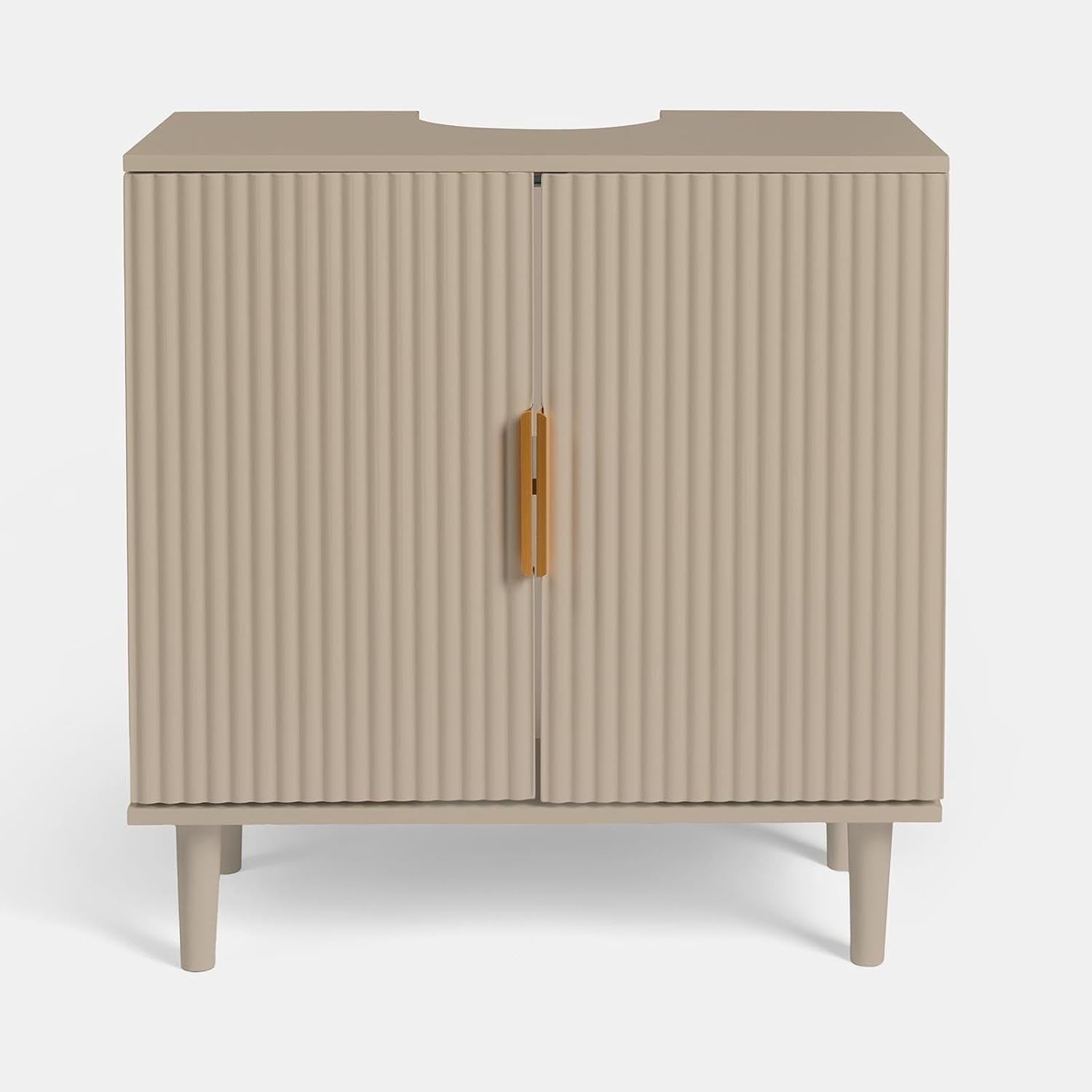 Taupe Under Sink Bathroom Cabinet Ribbed 2 Door Storage Cupboard 60x30x61cm