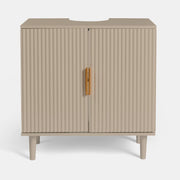 Taupe Under Sink Bathroom Cabinet Ribbed 2 Door Storage Cupboard 60x30x61cm