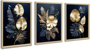 FajerminArt 3-Piece Canvas Wall Art 30x40cm Navy Gold Flowers