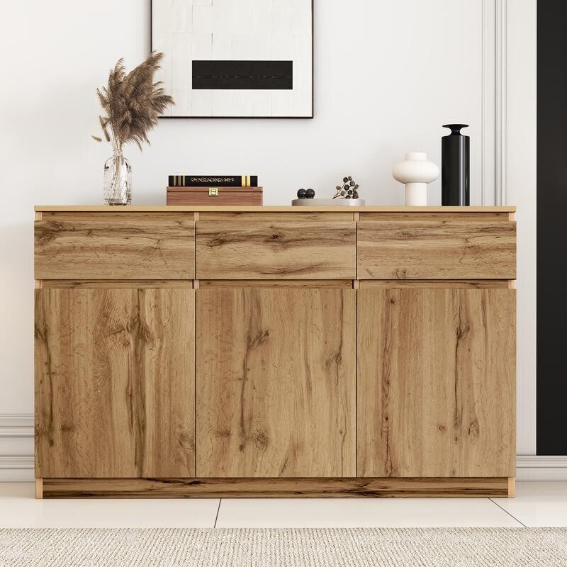 Oak Sideboard Buffet Cabinet with 3 Drawers 3 Doors Storage Unit 135cm