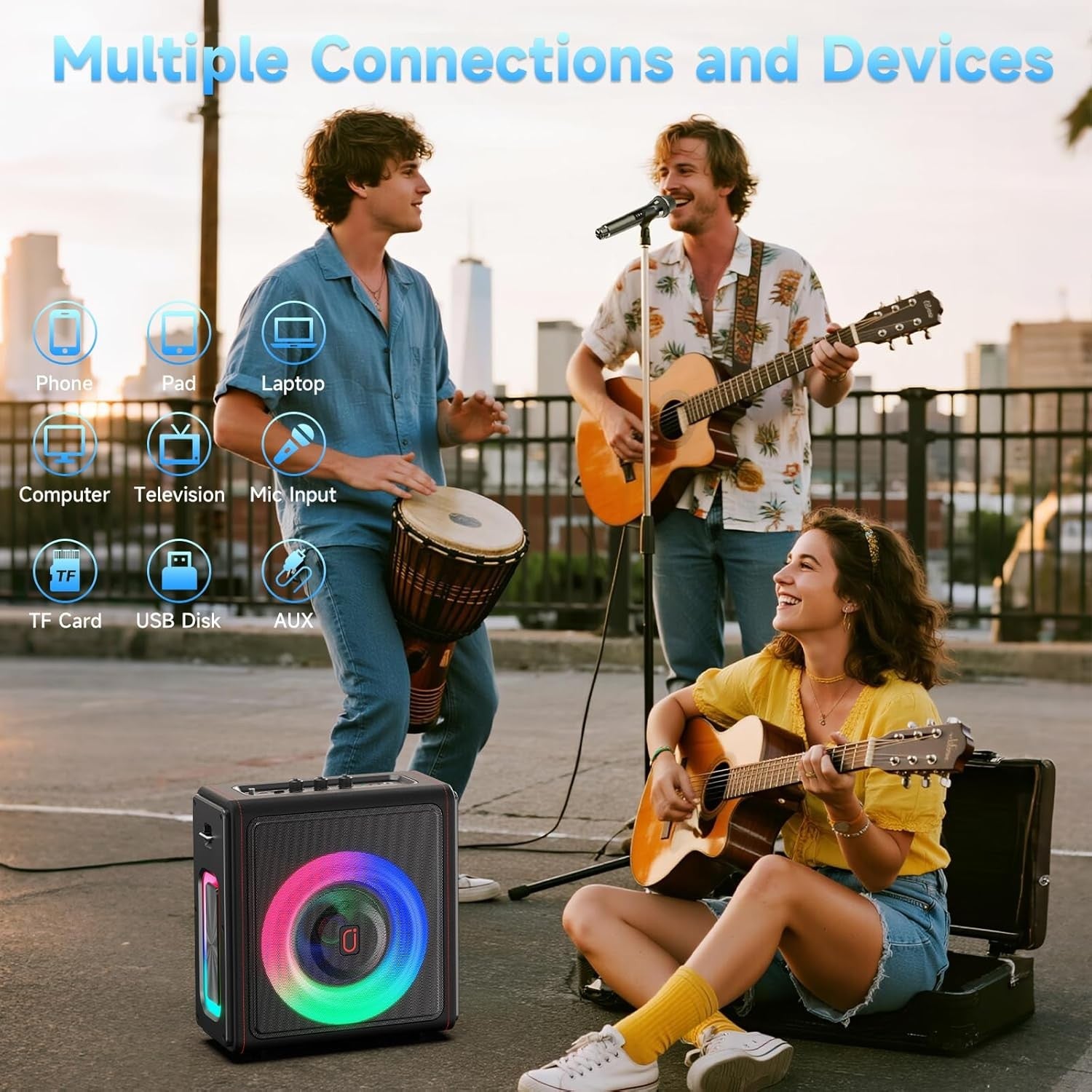 Bluetooth Karaoke Machine 2 Wireless Mics PA Speaker TWS REC