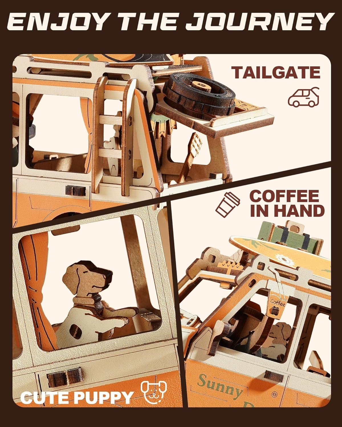 3D Wooden Gravity Swing Puzzle Toy with Retro Van & Moving Parts