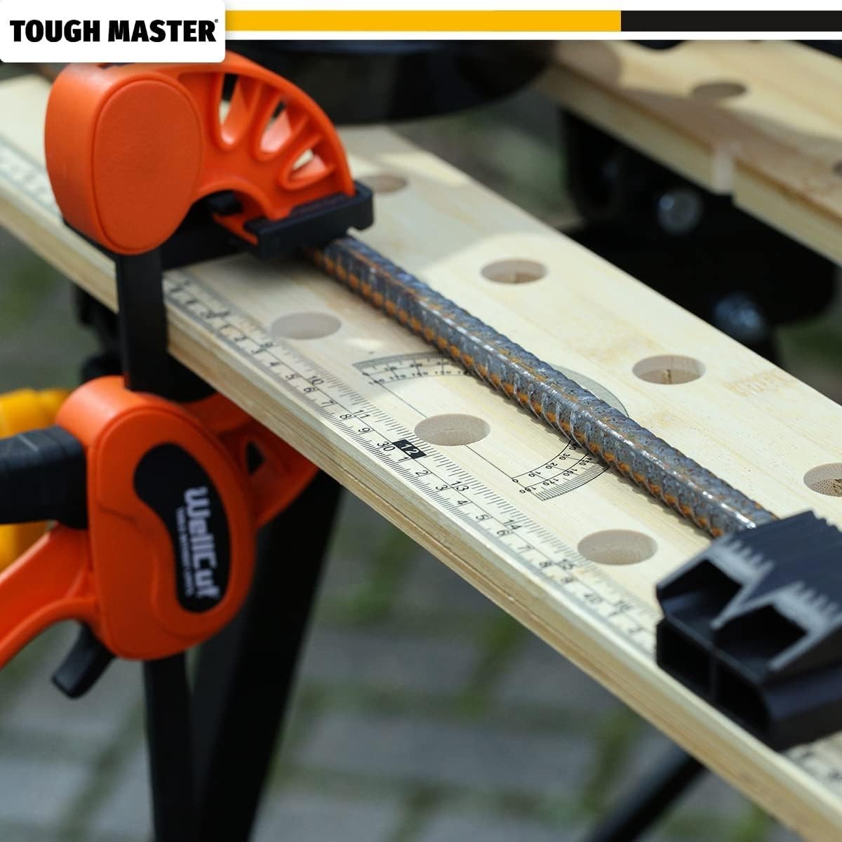 Foldable Workbench 100kg Steel Frame Bamboo Top Clamping Table Portable