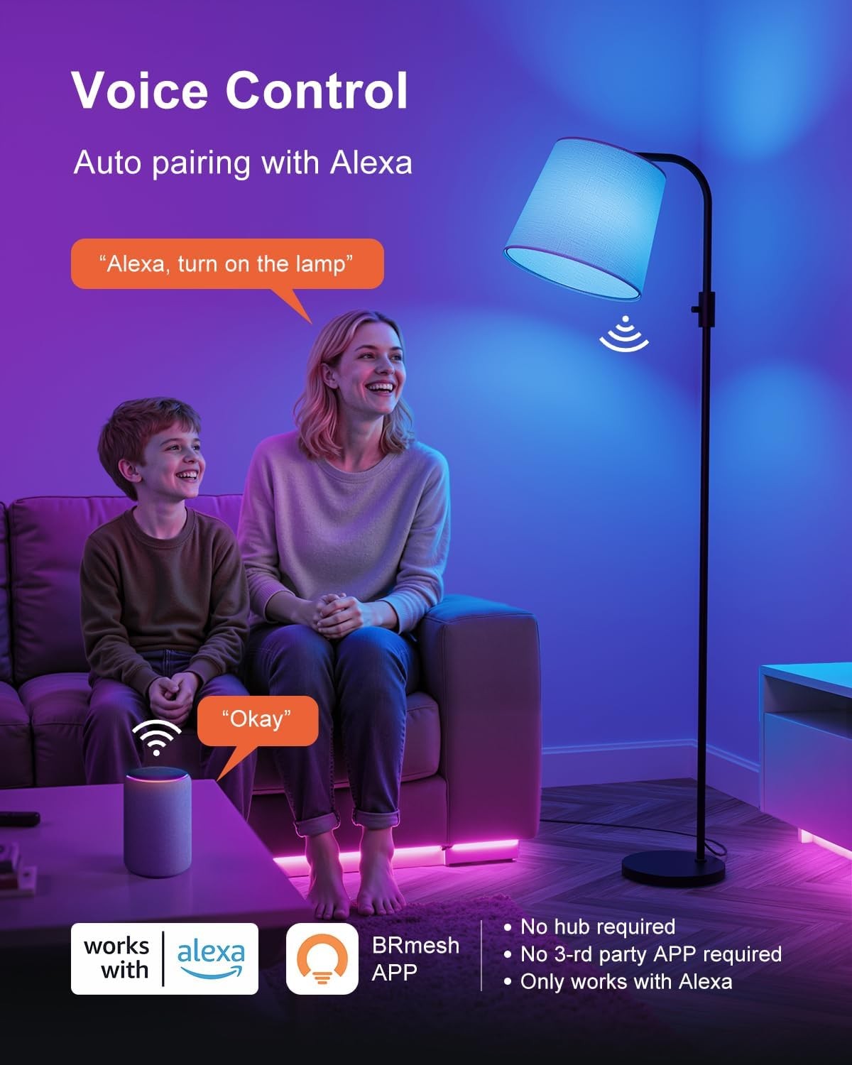 Smart RGB Floor Lamp Alexa App Dimmable Arc Standing Mood Light
