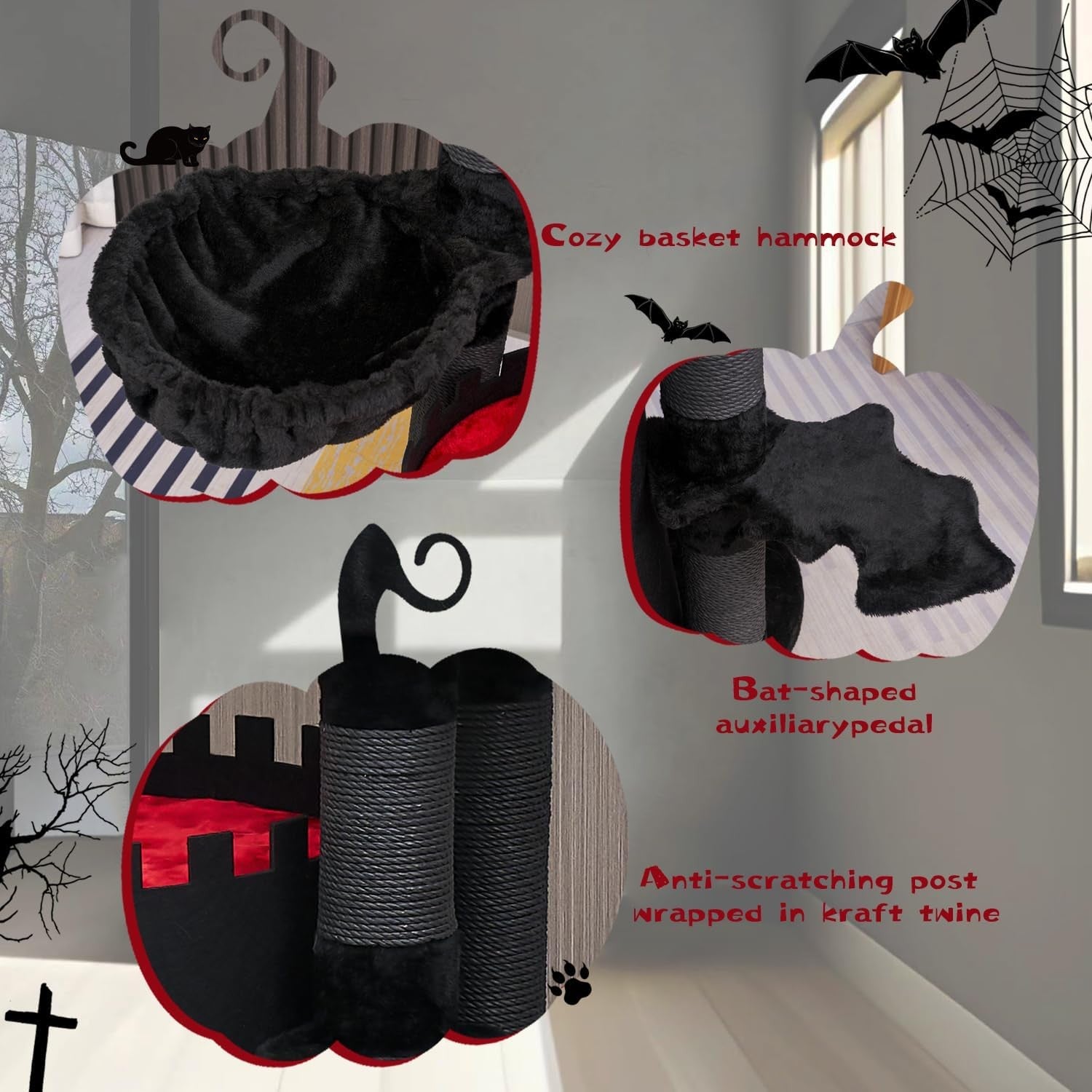 Gothic Cat Tree Castle 56in Black Cat Tower Condo Coffin Bed Scratching