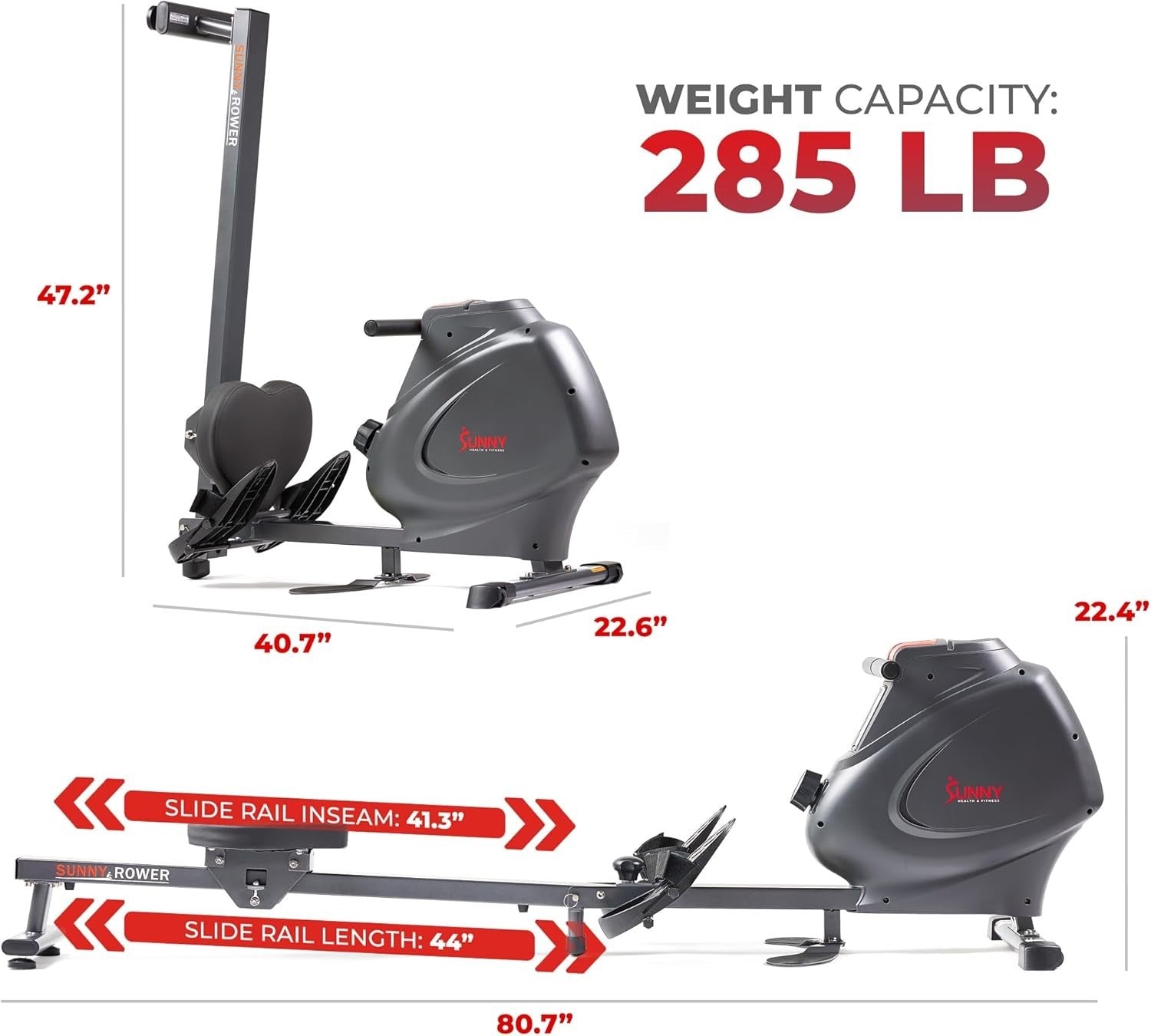 Premium Magnetic Rowing Machine 16-Level Foldable Rower LCD App Holder 129KG